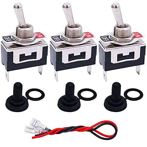 Taiss/3 Stücke Kippschalter Heavy Duty 2 Pin 2 Position ON/Off SPST 15A 250VAC Spade Terminal Metall Bat Switch mit wasserdichter Stiefelkappe und 6,3 mm Anschlussdrähten TEN-1021MX-B101 von Taiss