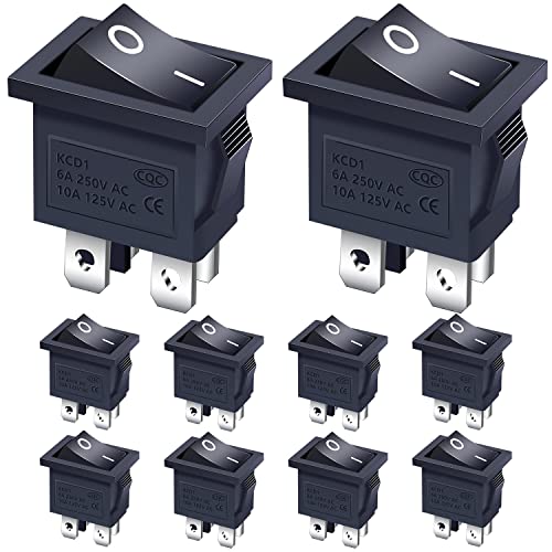 Taiss / 10 Stücke Kippschalter AC 250V / 6A, 125V / 10A A schwarz EIN/AUS DPST 4 Pin 2 Position Mini wippschalter Für Autos und Boote KCD1-4-201-BK von Taiss