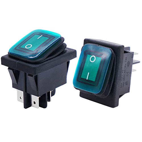 Taiss / 2 Stücke Kippschalter Wasserdichte 16A 250 V 20A 125 V 4 Pins 2 Position EIN/AUS DPST Grüne LED-Licht Beleuchtet Wippschalter Für Autos und Boote KCD2-201N-2-W-G von Taiss