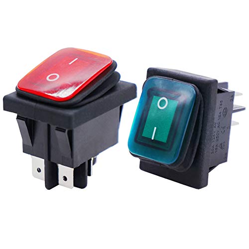 Taiss / 2 Stücke Kippschalter Wasserdichte 16A 250 V 20A 125 V 4 Pins 2 Position EIN/AUS DPST Rot + Grün LED-Licht Beleuchtet Wippschalter Für Autos und Boote KCD2-201N-2-W-RG von Taiss