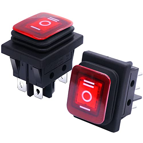Taiss / 2 Stücke Kippschalter Wasserdichte 16A 250 V 20A 125 V AC 6 Pins 3 Position EIN/AUS/EIN DPST Rote LED Licht Beleuchtet Wippschalter Für Autos und Boote KCD4-203NW-R von Taiss