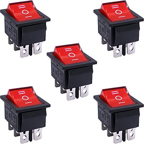 Taiss 5 Stücke Kippschalter 6 Polig 3 Position DPDT EIN/AUS/EIN Rot LED AC 250V/16A 125V/20A Wippschalter KCD2-203N-R von Taiss