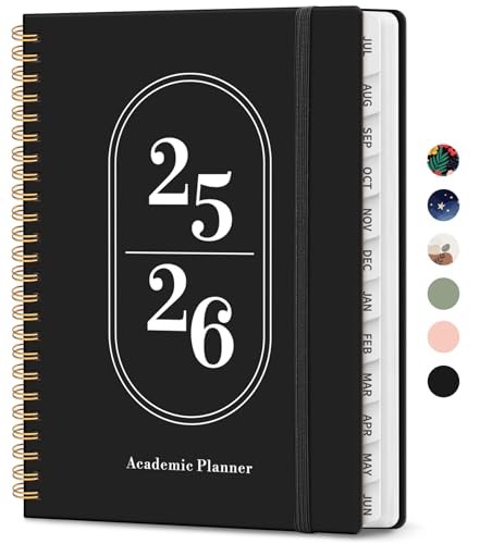 Planer 2025-2026, akademisches Jahr, Wochen- und Monatskalender, Juli 2025-Juni 2026, Spiralbindung, Schulplanungswerkzeug, perfekt für Lehrer, Studenten, Frauen & Männer, A5 (16 x 21,6 cm), Schwarz von Taja