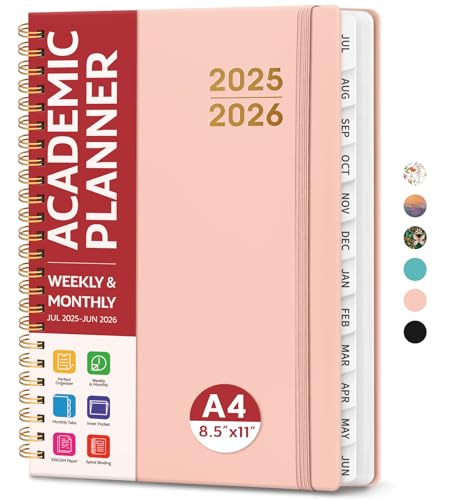 Akademischer Planer 2025-2026 für Frauen & Männer, Monats- und Wochenkalender, Juli 2025 - Juni 2026, A4 (21,6 x 27,9 cm), Lehrer-Schüler-Planungsbuch mit Registern, ideal für Büro, Schulbedarf, Rosa von Taja
