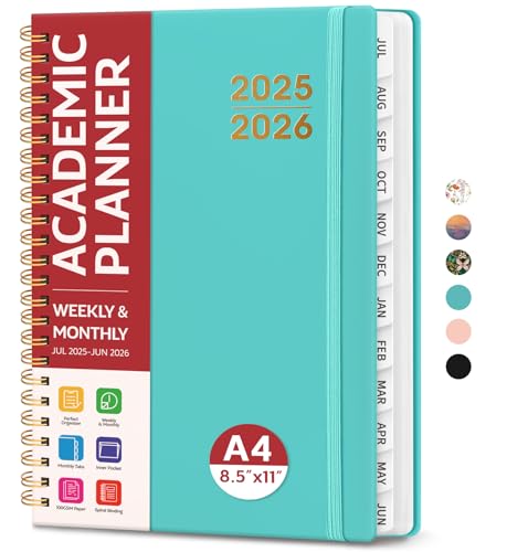 Akademischer Planer 2025-2026 für Frauen & Männer, Monats- und Wochenkalender, Juli 2025 - Juni 2026, A4 (21,6 x 27,9 cm), Lehrer-Schüler-Planungsbuch mit Registern, ideal für Büro- und Schulbedarf von Taja