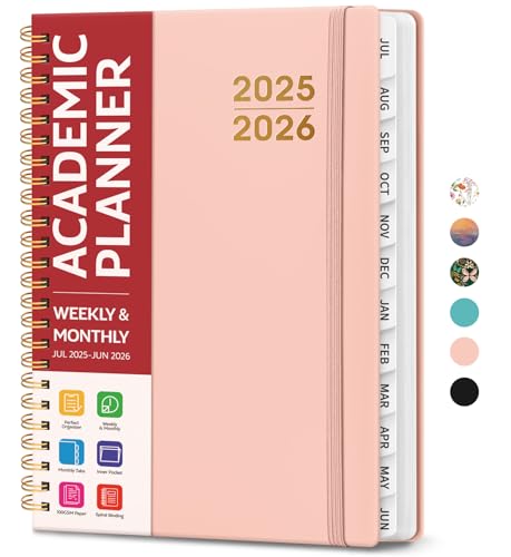 Akademischer Planer 2025-2026 für Frauen & Männer, Monats- und Wochenkalender, Juli 2025 - Juni 2026, A5 (16,0 x 21,6 cm), Lehrer-Schüler-Planungsbuch mit Registern, ideal für Büro-Schulbedarf, Rosa von Taja