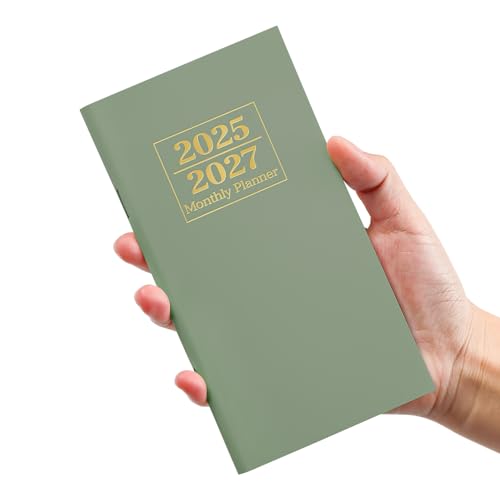 Taschenkalender 2025–2027 für Geldbörse, Zweijahres-Monatsplaner, Taschenformat, Juli 2025 bis Juni 2027, Monatsplaner, kleine Größe (16,5 x 8,9 cm), Grün von Taja