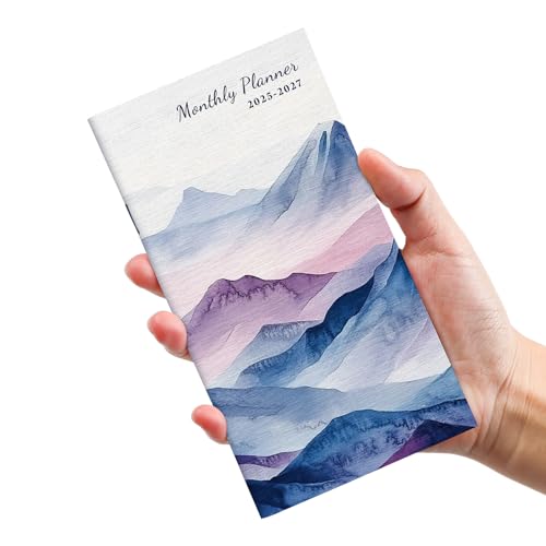 Taschenkalender 2025–2027 für Geldbörse, Zweijahres-Monatsplaner, Taschenformat, Juli 2025 bis Juni 2027, Monatsplaner, kleine Größe (16,5 x 8,9 cm), Peaks von Taja