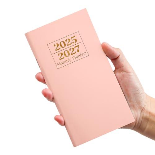 Taschenkalender 2025–2027 für Geldbörse, Zweijahres-Monatsplaner, Taschenformat, Juli 2025 bis Juni 2027, Monatsplaner, kleine Größe (16,5 x 8,9 cm), Rosa von Taja