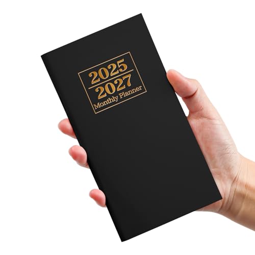 Taschenkalender 2025–2027 für Geldbörse, Zweijahres-Monatsplaner, Taschenformat, Juli 2025 bis Juni 2027, Monatsplaner, kleine Größe (16,5 x 8,9 cm), Schwarz von Taja