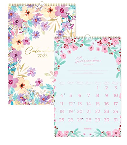 Takenote - Wandkalender Januar 2023 Dezember 2023-28 Seiten - Maße 32 x 47 cm - Zweisprachig: Spanisch - Englisch - Blumen von Takenote