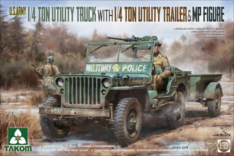 U.S. Army 1/4 ton utility truck with 1/4 ton utility trailer & MP figure U.S. Army 1/4 ton utility truck with 1/4 ton utility trailer & MP figure von Takom