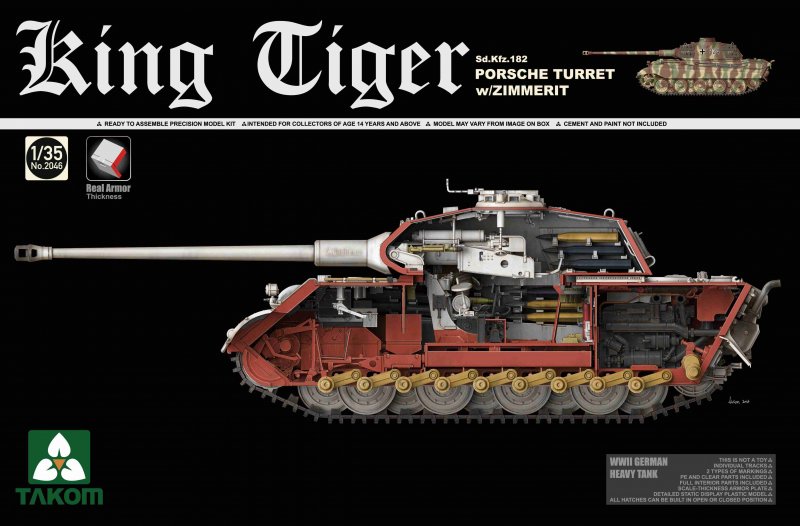 WWII German Heavy Tank Sd.Kfz.182 King Tiger Porsche Turret w/Zimmerit von Takom