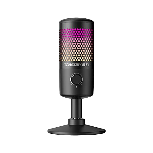 TAKSTAR USB Gaming Mikrofon with OTG, EIN-klick-Stummschaltung, Echtzeit-Überwachung, RGB Kondensator Microphone für Live-Streaming, Singing, YouTube, PS4, PS5, Mac, iOS, Android von Takstar