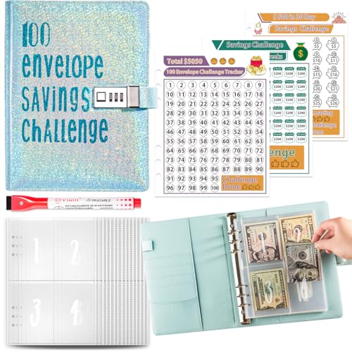 Sparen Geld Challenge mit Zahlenschloss,A5 Sparchallenge Geldsparmappe,100 Envelope Saving Challenge,Binder Mappe Sparbuch mit 3 Budgetplaner Zubehör und Whiteboard-Marker,Blau Sparen Geld Challenge mit Zahlenschloss,A5 Sparchallenge Geldsparmappe,100 Envelope Saving Challenge,Binder Mappe Sparbuch mit 3 Budgetplaner Zubehör und Whiteboard-Marker,Blau von TaleMoon