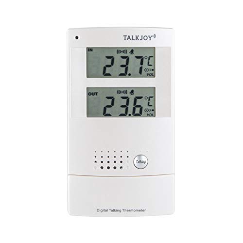 PROFI Sprechendes Innen- und Außenthermometer Frostwarner Hitzewarner Raum Thermometer Temperatur messen Sprachknopf Blinde Blindenthermometer Wetterstation (Deutsche Sprachausgabe) von TalkJoy