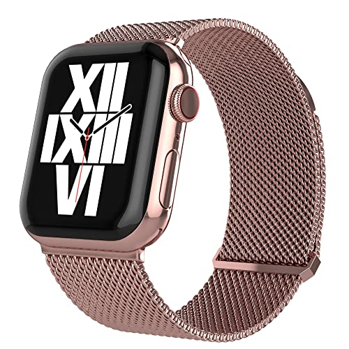 TALK WORKS Verstellbares magnetisches Apple Watch Armband, kompatibel mit 42 mm, 44 mm, 45 mm, Edelstahl-Netzschlaufe, bequeme Passform, Armband für Damen und Herren (Rosa) von TalkWorks