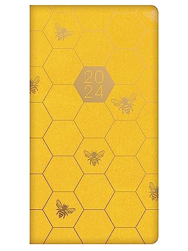 Tallon 2024 Stilvoller gelber Hardcover-Terminkalender, Wochenansicht, Bienen-Waben-Design, Slimline (160 mm x 83 mm) von Tallon