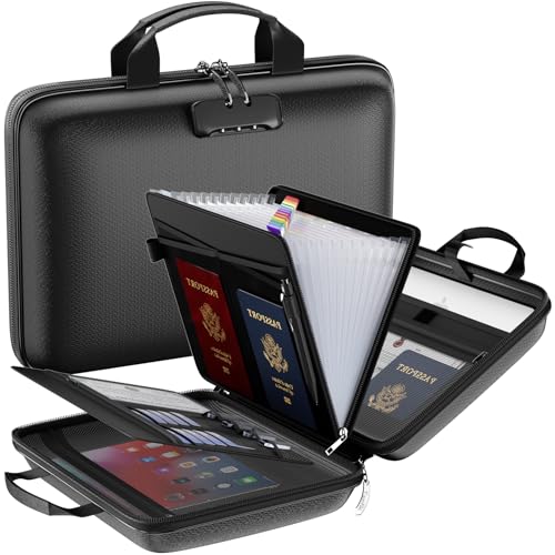 Feuerfester Dokumenten-Organizer mit Schloss, Hartschalenkoffer, feuerfeste Dokumentenbox mit 13 Taschen, Akkordeon-Aktenordner, wichtiger Dokumenten-Organizer für Briefe A4, Akten, Laptop, Reisepässe Feuerfester Dokumenten-Organizer mit Schloss, Hartschalenkoffer, feuerfeste Dokumentenbox mit 13 Taschen, Akkordeon-Aktenordner, wichtiger Dokumenten-Organizer für Briefe A4, Akten, Laptop, Reisepässe von Tamfile