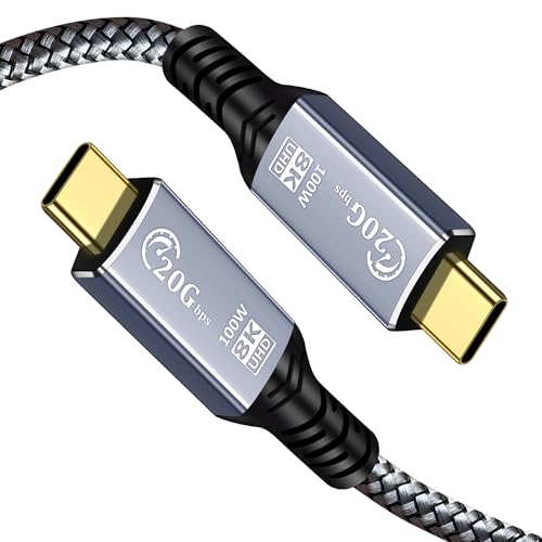 USB C auf USB C Ladekabel 1M, USB C 3.2 Gen 2X2 Kabel, 20Gbps High Speed Datenübertragung, 100W Laden, für iPhone 15 Pro Max Plus, iPad Pro und mehr (Silber, 1M) von TanQY