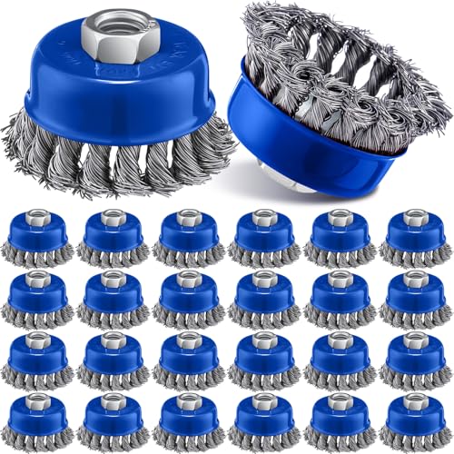 Tandefio 24 Stück Drahtradbürsten-Drahträder mit 5/8-Zoll-11 Gewindedorn für 11,4 cm Winkelschleifer, geknotete Drahtbürste für schwere Reinigung, Rostentfernung (Blau, 7,6 cm) von Tandefio