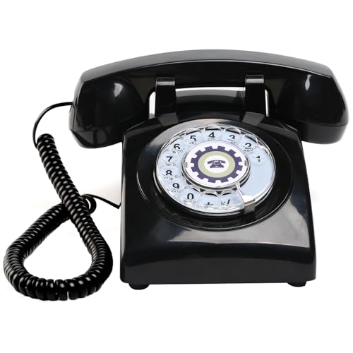 Retro-Drehtelefon mit mechanischem Klingelwerk, Stromversorgung über Telefonleitung, ohne Batterie oder externes Netzteil (Schwarz) von TangYeah