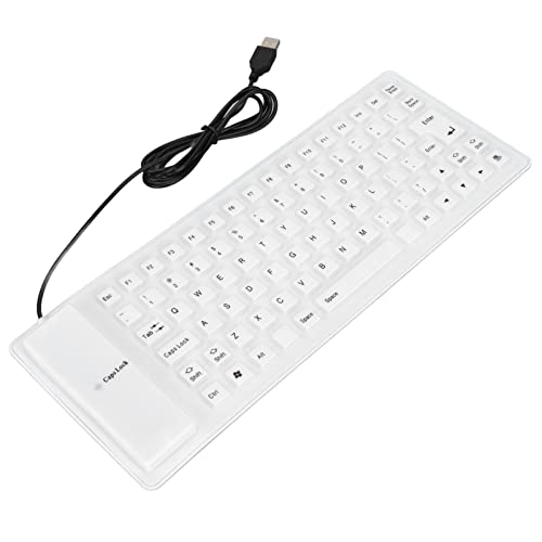 Aufrollbare Silikon-Tastatur, wasserdichte Rollbare USB-Tastatur, 85 Tasten, Kompakte Computertastatur für PC, Notebook, Laptop (Weiss) von Tangxi