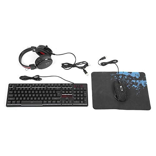 Gaming-Tastatur & Maus & Headset Kabelgebundene USB-Hintergrundbeleuchtung PC Laptop Gaming-Tastatur Mäuse Stereo-Kopfhörer - 1,5 M Kabel/1600DPI mit Mauspad für Computerspiele (Schwarz (Ice Blu-ray)) von Tangxi