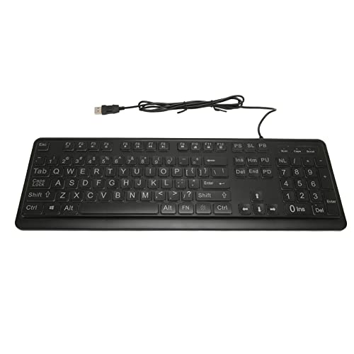Große Letter-Print-Tastatur mit 104 Tasten, Kabelgebundene USB-Tastatur mit 104 Tasten, LED-Hintergrundbeleuchtung Mechanische Tastatur für Computer, PC, Gaming (Schwarz) von Tangxi