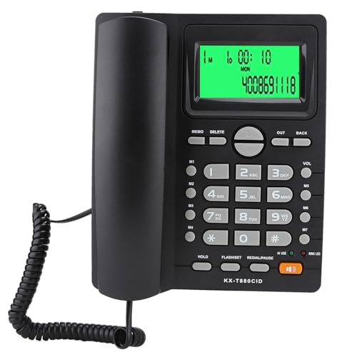 Kabelgebundenes Telefon, Hotel- / Büro- / Haustelefon, schnurgebundenes Standardtelefon mit Freisprechfunktion, Festnetzanschluss mit großer Taste, Kurzwahl, Nummernspeicherfunktion, (Black) von Tangxi