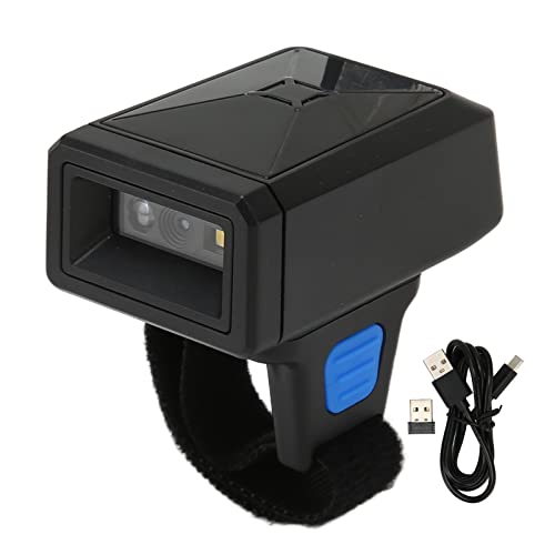 Kabelloser 1D 2D QR Ring Barcode Scanner, Drehbarer Tragbarer Barcode Scanner mit USB Kabel, Sofort Upload Speicher Finger Barcode Lesegerät, für Tablet PC von Tangxi