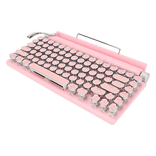 Retro Schreibmaschinentastatur, Mechanische Gaming Tastatur mit 83 Tasten, 5.0 mit Blauer Hintergrundbeleuchtung, 3 Geräte, FN Master,Runde Tastenkappe, für Desktop PC (Rosa) von Tangxi