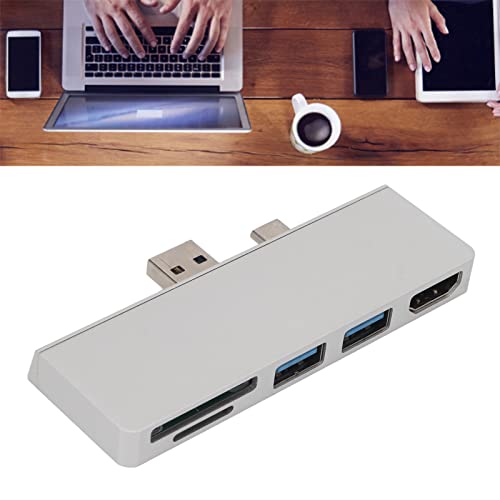 Tangxi 5-in-2-USB-C-Hubs, USB-C-Multiport-4K-HD-Multimedia-Schnittstellenadapter, Computer-USB-C auf Dual-USB3.0 und Kartenleser für Wins, Vista, für XP (Silber-) von Tangxi