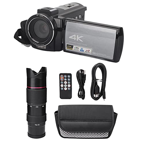 Tangxi HDR-AE8 DV Kamera, 4K HD WiFi Digitale Videokamera 3,0 Zoll IPS Touchscreen 16X Intelligenter Zoom Camcorder mit Teleobjektiv Unterstützung IR Nachtsichtaufnahmen(Kamera mit Teleobjektiv) von Tangxi