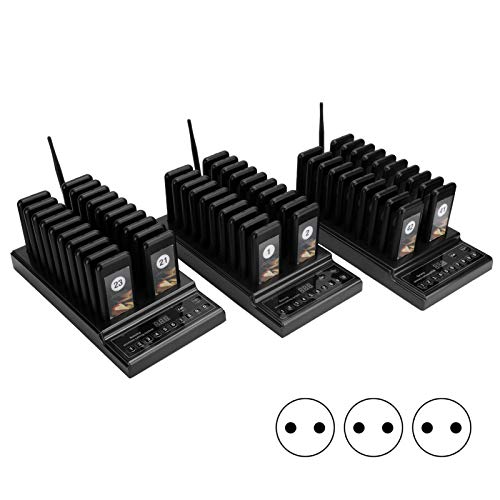 Tangxi SU-68Z-3 Wireless Paging-System, 60-teiliges Restaurant Call Coaster Pager, Universal Pager Buzzers Gast Wartet Pager auf Church Food Truck Coffee Shop Klinik Kindergarten (EU-Stecker) von Tangxi