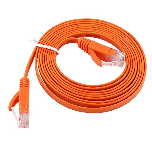 Vergoldeter RJ45-Anschluss CAT6-Ethernet-Netzwerk Flaches LAN-Kabel, Außen- und Innenbereich, UTP-Patch-Routerkabel 1000M, Wasserdicht und Langlebig, Ethernet-Kabel aus PVC-Material, Orange (2M) von Tangxi