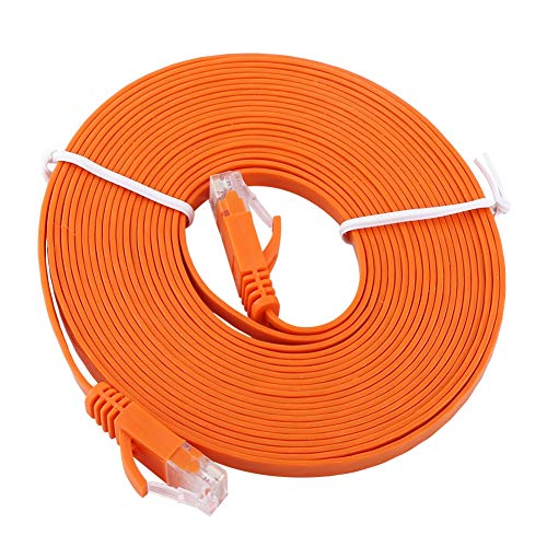 Vergoldeter RJ45-Anschluss CAT6-Ethernet-Netzwerk Flaches LAN-Kabel, Außen- und Innenbereich, UTP-Patch-Routerkabel 1000M, Wasserdicht und Langlebig, Ethernet-Kabel aus PVC-Material, Orange (5M) von Tangxi