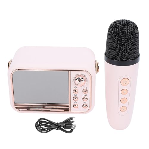 Wecker mit Bluetooth-Lautsprecher, Integriertem Mikrofon, Unterstützt Karaoke und Speicherkarte, Preiswerter Kabelloser Tragbarer Retro-Lautsprecher mit BT5.0 2000 MAh für (Rosa) von Tangxi