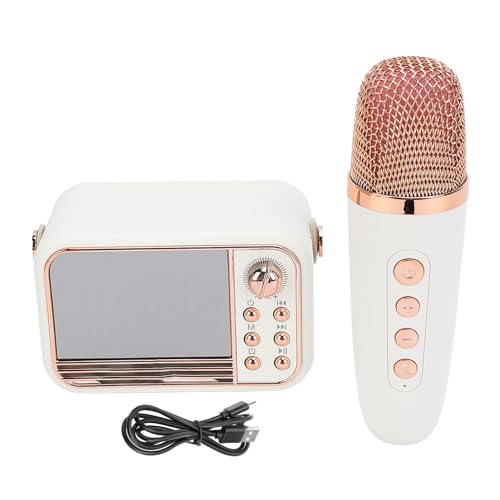 Wecker mit Bluetooth-Lautsprecher, Integriertem Mikrofon, Unterstützt Karaoke und Speicherkarte, Preiswerter Kabelloser Tragbarer Retro-Lautsprecher mit BT5.0 2000 MAh für (White) von Tangxi