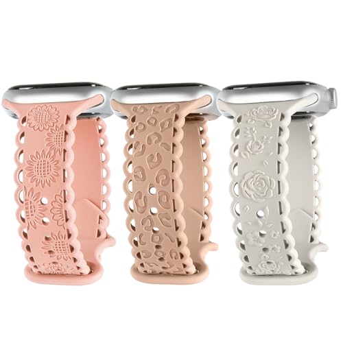 3 Sport Armbänder kompatibel mit Apple Watch Armband 42mm 41mm 40mm 38mm 46mm 45mm 44mm Damen Silikon Rose Sonnenblume Leopardenmuster Gravierte Band für iWatch 10 9 8 7 6 5 4 3 2 1 SE Frauen 3 Sport Armbänder kompatibel mit Apple Watch Armband 42mm 41mm 40mm 38mm 46mm 45mm 44mm Damen Silikon Rose Sonnenblume Leopardenmuster Gravierte Band für iWatch 10 9 8 7 6 5 4 3 2 1 SE Frauen von Tanoshimi
