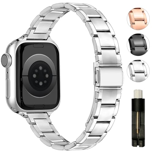 Metall Armband Kompatibel mit Apple Watch 10 Armband 42mm 46mm 40mm 41mm 38mm 44mm 45mm 42mm Slim Edelstahlarmband Kompatibel mit Apple Watch Series 10/SE/9/8/7/6/5/4/3/2/1 Damen Silber Metall Armband Kompatibel mit Apple Watch 10 Armband 42mm 46mm 40mm 41mm 38mm 44mm 45mm 42mm Slim Edelstahlarmband Kompatibel mit Apple Watch Series 10/SE/9/8/7/6/5/4/3/2/1 Damen Silber von Tanoshimi