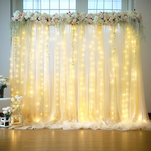 Champagnerfarbener durchsichtiger Tüll-Hintergrundvorhänge mit Lichterketten für Party, Hochzeit, knitterfrei, Vorhanghintergründe für Babyparty, Geburtstagsparty, Fotohintergrund, Heimdekorationen, 3 Champagnerfarbener durchsichtiger Tüll-Hintergrundvorhänge mit Lichterketten für Party, Hochzeit, knitterfrei, Vorhanghintergründe für Babyparty, Geburtstagsparty, Fotohintergrund, Heimdekorationen, 3 von Tao-Ge