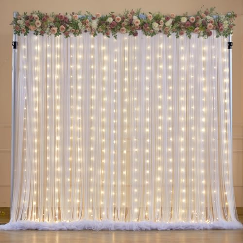Weißer Tüll-Hintergrundvorhang mit Lichterkette, für Hochzeit, Brautparty, Dekoration, faltenfrei, durchscheinend, Tüllvorhänge, Hintergrund für Party, Babyparty, Fotohintergrund, Vorhänge, 3 x 3 m Weißer Tüll-Hintergrundvorhang mit Lichterkette, für Hochzeit, Brautparty, Dekoration, faltenfrei, durchscheinend, Tüllvorhänge, Hintergrund für Party, Babyparty, Fotohintergrund, Vorhänge, 3 x 3 m von Tao-Ge