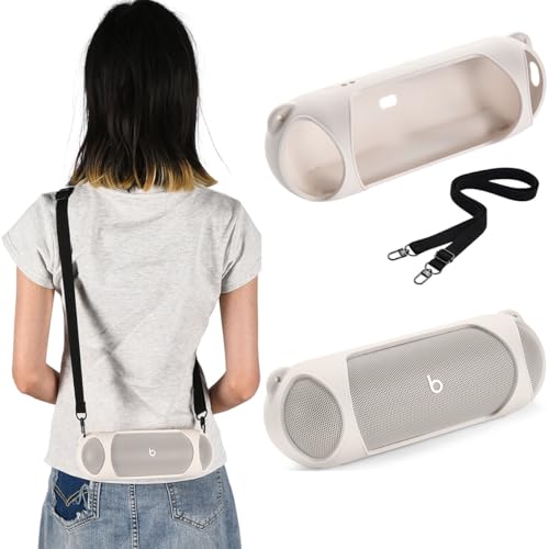 Taoricen Silikon-Hülle für Beats Pill Lautsprecher, Schutzhülle mit Schulterriemen, Passformschutz Tragbare Reisetasche (Weiß) von Taoricen