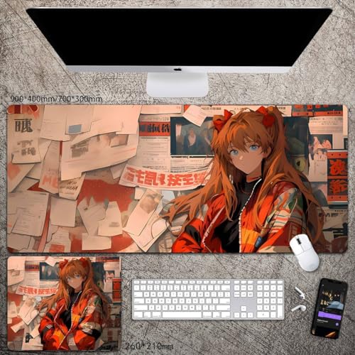 Asuka Langley Mousepad Rei Ayanami/Mari Makinami Illustrious Anime Gaming Mauspad rutschfest 900x400 / 26x21 von Taoyuany