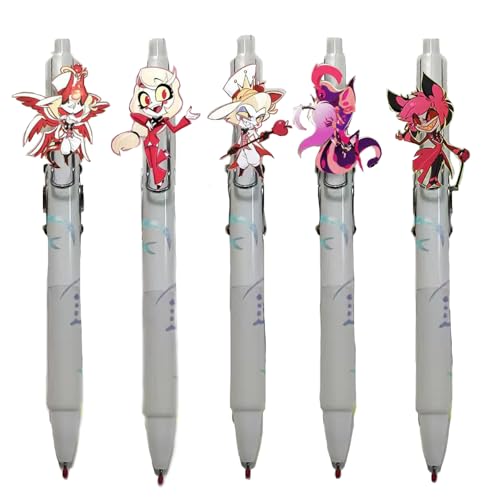 Taoyuany Hazbin Hotel Pens Anime Kugelschreiber 5er Set Alastor Angel Dust Schulsachen 0.5 MM Black Ball Point Pens Für Studenten Büro von Taoyuany