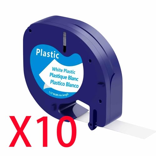 10PK TapeTek Kompatibles for Letratag Etikettenband 12mm x 4m, Schwarz auf Weiß, für Dymo LT-100H LT-100T 200B XR XM (10PKx91221) von TapeTek