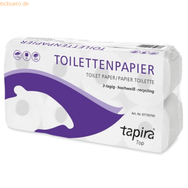 Tapira Toilettenpapier Top 07730750 3-lagig 250 Blatt 8x8 Rollen Tapira Toilettenpapier Top 07730750 3-lagig 250 Blatt 8x8 Rollen von Tapira