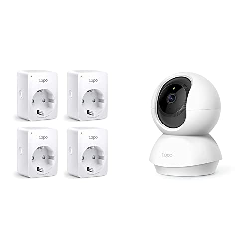 TP-Link Tapo Smart WLAN Steckdose,Alexa Steckdose 4er Pack, Smart Home WiFi Steckdose,Kein Hub notwendig, Mini & TP-Link Tapo C200 WLAN IP Kamera Überwachungskamera, Weiß von Tapo