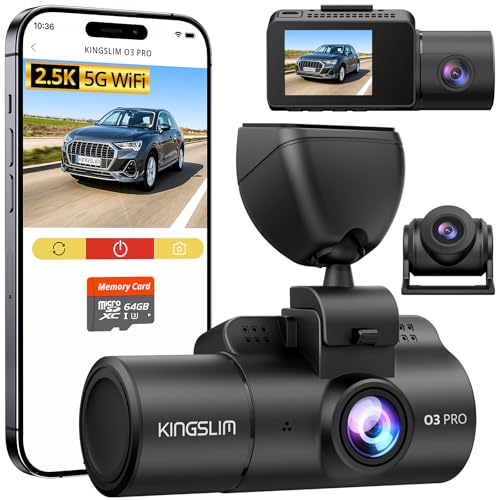 Tapo Kingslim 3 Channel Dash Cam Front and Rear Inside, 5G WiFi Dashcam 2.5K+1080P+1080P with 64GB SD Card, Dash Camera for Cars Auto IR Night Vision, Loop Recording (O3PRO) von Tapo